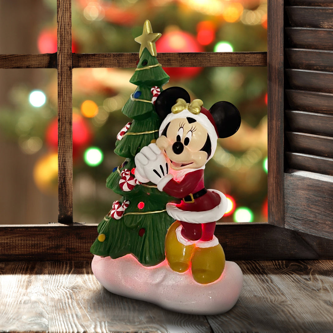 Minnie Holiday Statue with Light-Up Christmas Tree