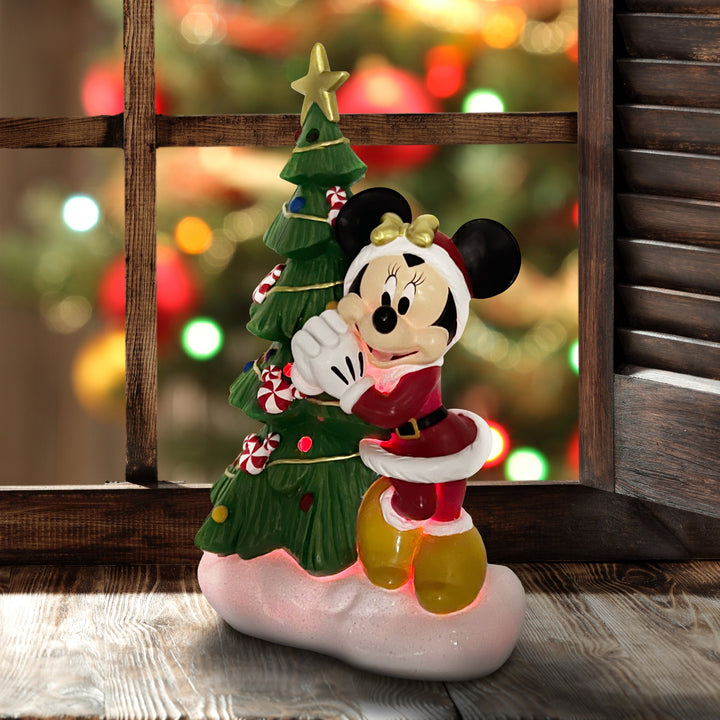 Minnie Holiday Statue with Light-Up Christmas Tree