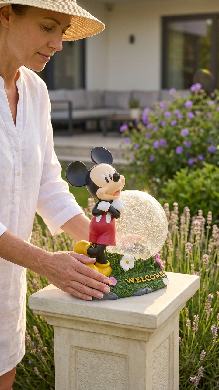 Mickey Solar Garden Statue with Crackle Glass Ball