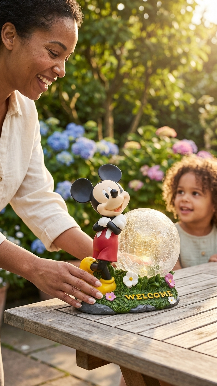 Mickey Solar Garden Statue with Crackle Glass Ball