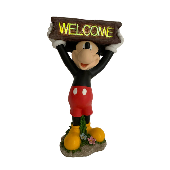Mickey Mouse Solar Statue Holding Welcome Sign