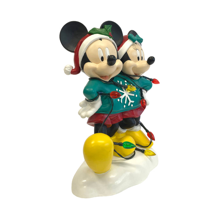 Mickey & Minnie Holiday Ugly Sweater Statue with Light-Up Color String Lights