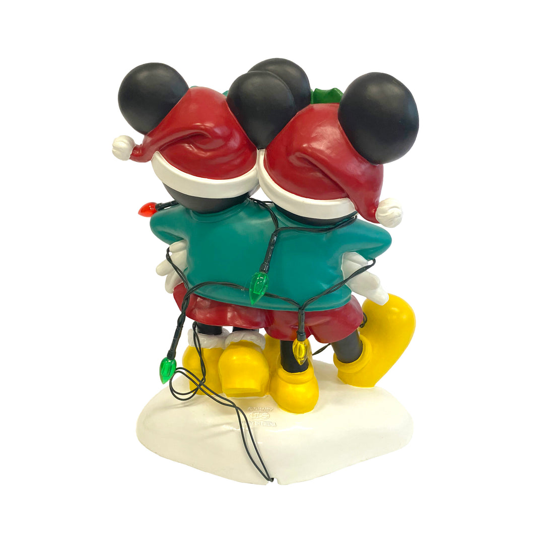 Mickey & Minnie Holiday Ugly Sweater Statue with Light-Up Color String Lights