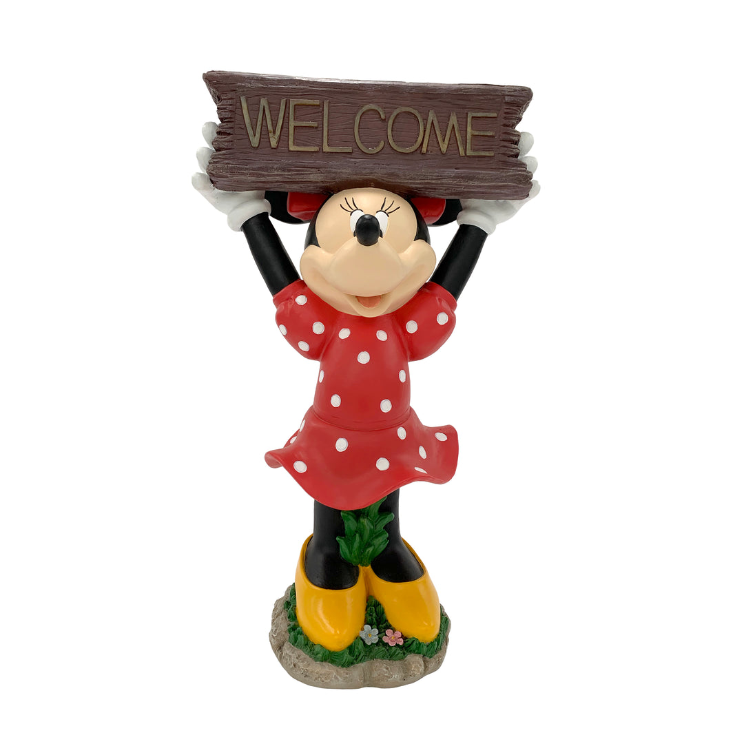 Minnie Mouse Solar Statue Holding Welcome Sign