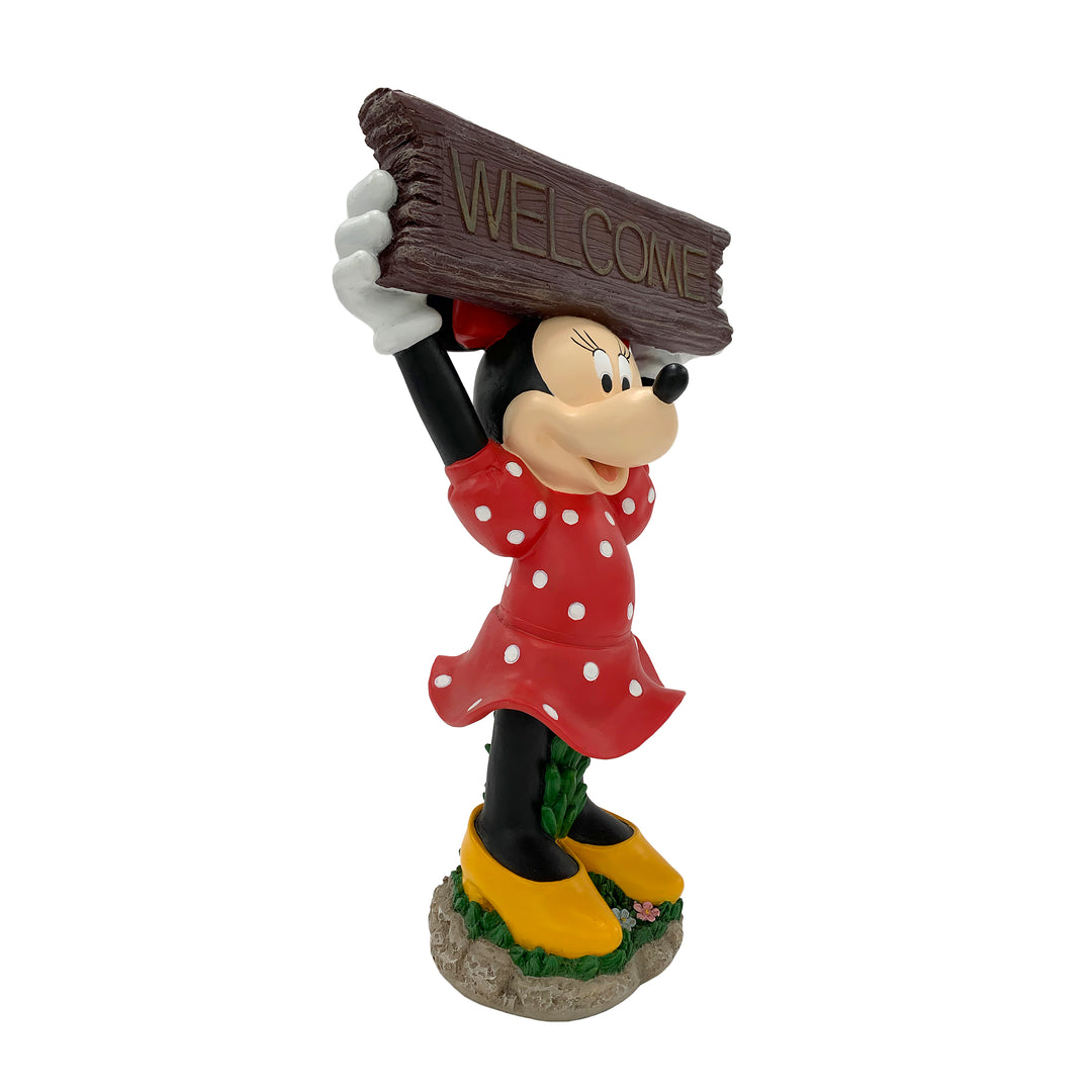 Minnie Mouse Solar Statue Holding Welcome Sign
