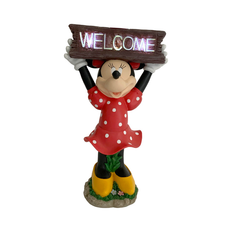 Minnie Mouse Solar Statue Holding Welcome Sign