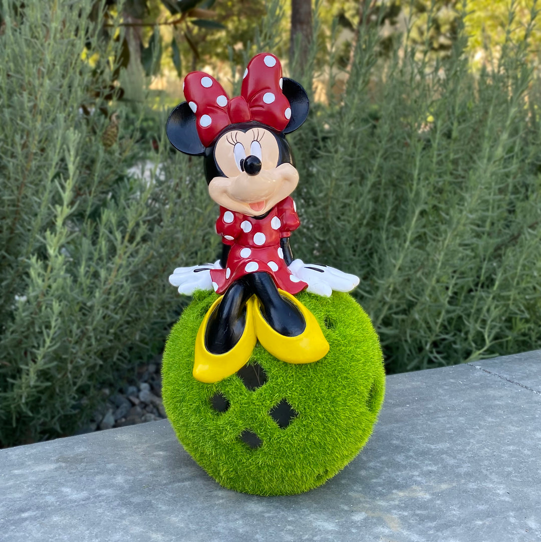 Minnie Solar Garden Statue Sitting on Flocked Ball