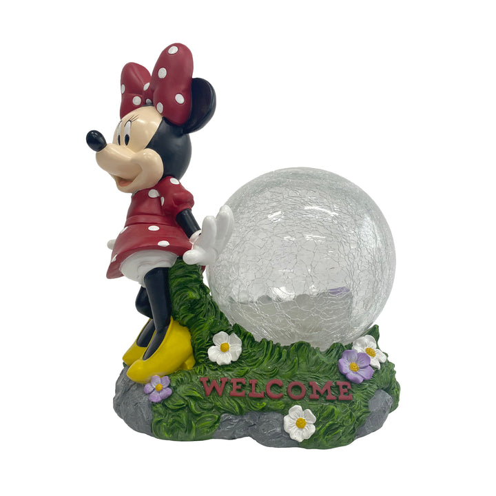 Minnie Solar Garden Statue with Crackle Glass Ball