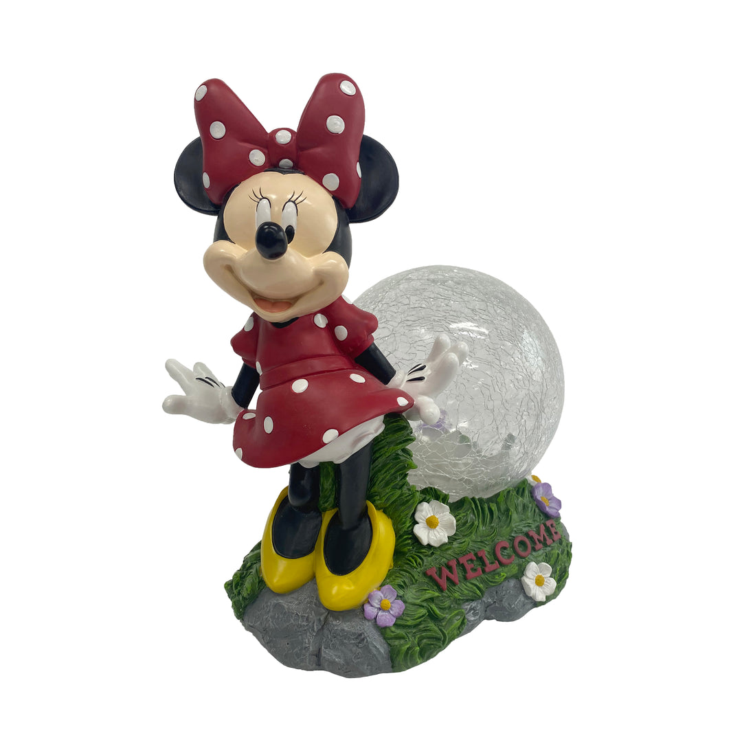 Minnie Solar Garden Statue with Crackle Glass Ball