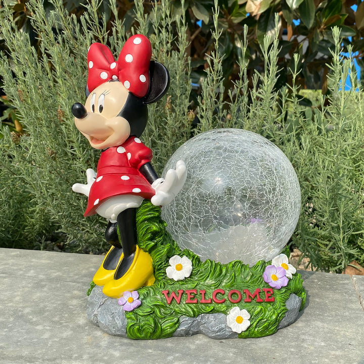 Minnie Solar Garden Statue with Crackle Glass Ball