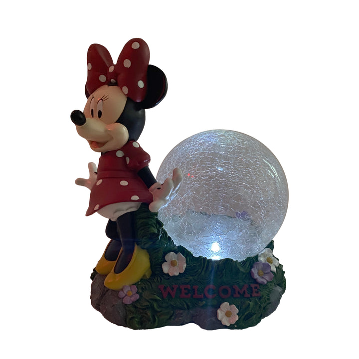 Minnie Solar Garden Statue with Crackle Glass Ball