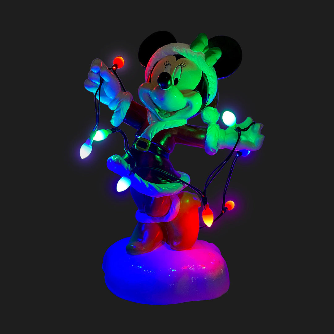 Minnie Holiday Statue with Light-Up Color String Lights