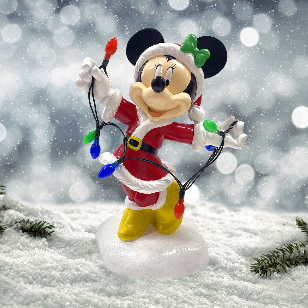 Minnie Holiday Statue with Light-Up Color String Lights