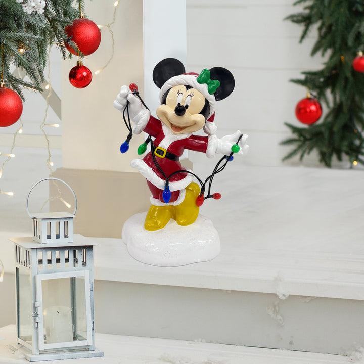 Minnie Holiday Statue with Light-Up Color String Lights
